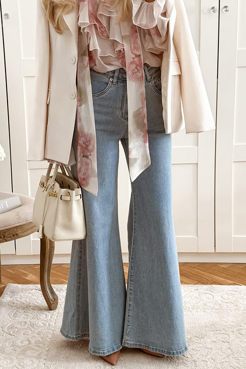 High Waist Stretch Denim Button Zip Fly Bell Bottom Jeans